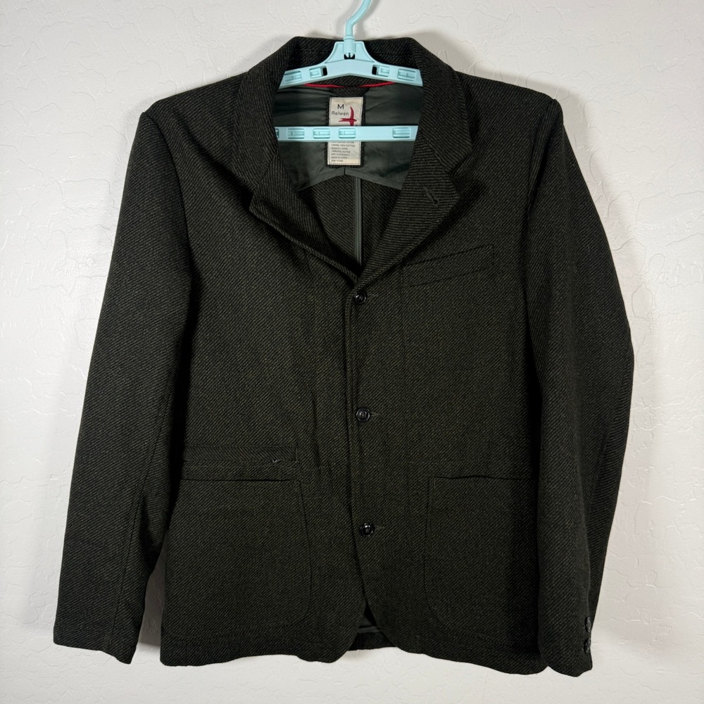 Relwen Jacket Mens Medium Green Wool Trap Blazer Sport Coat Herringbone Heritage